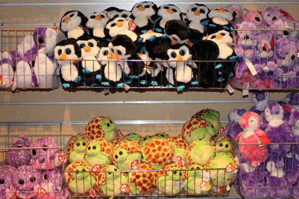 Cute penguin, turtle and octopus stuffed animals at Aquarium of the Bay gift shop